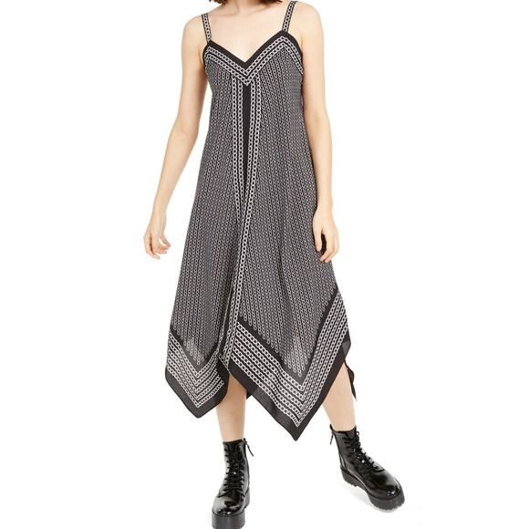 $175 Michael Kors Chain Link Border Handkerchief Black Asymmetrical Dress XS - Picture 1 of 9